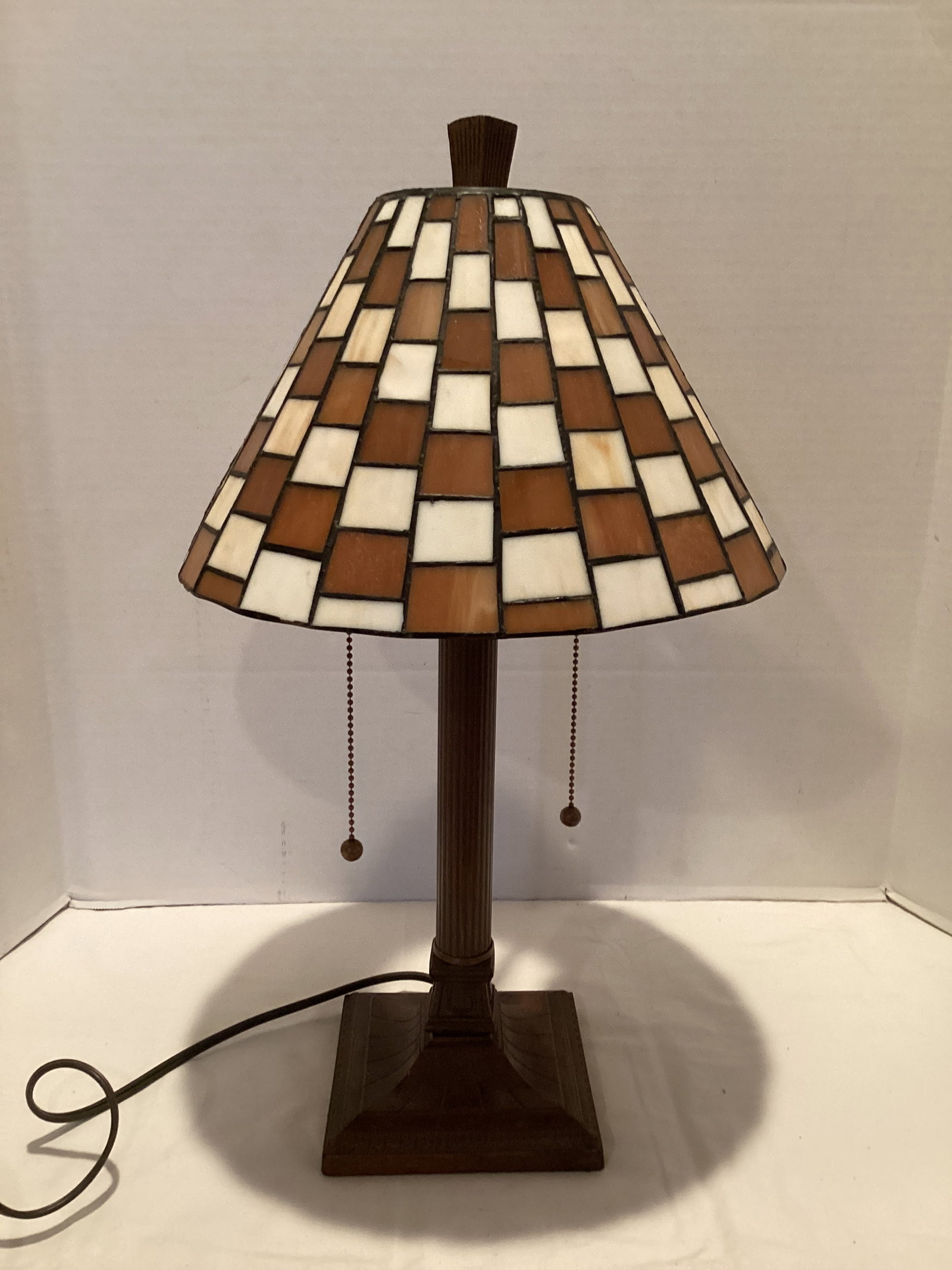 Two Bulb Lamp with Stained Glass Shade: 21" h