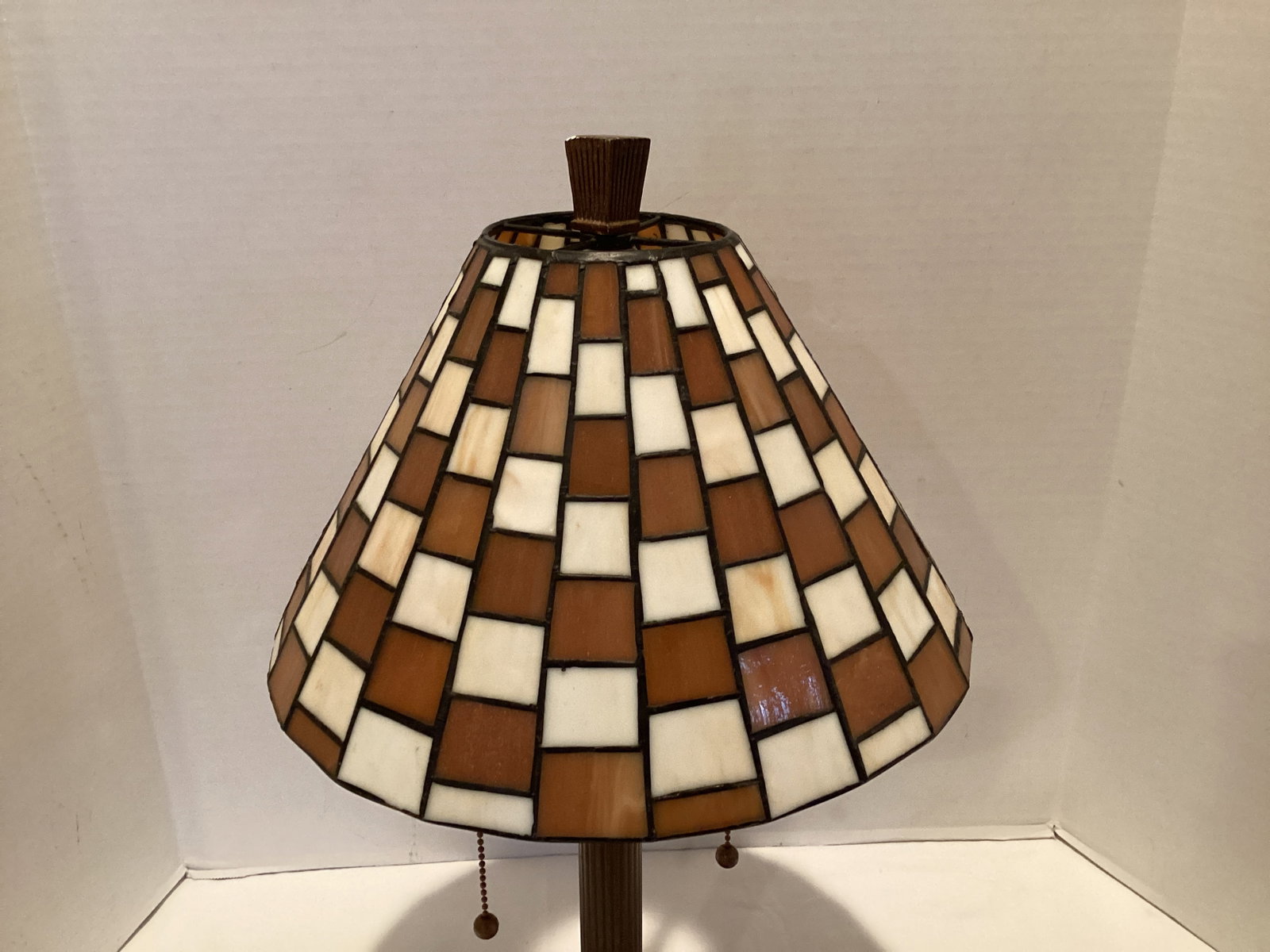 Two Bulb Lamp with Stained Glass Shade - 2