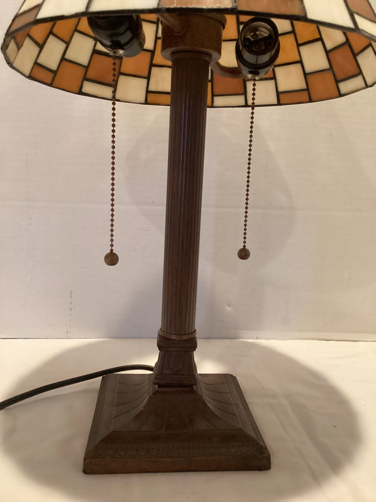 Two Bulb Lamp with Stained Glass Shade - 4