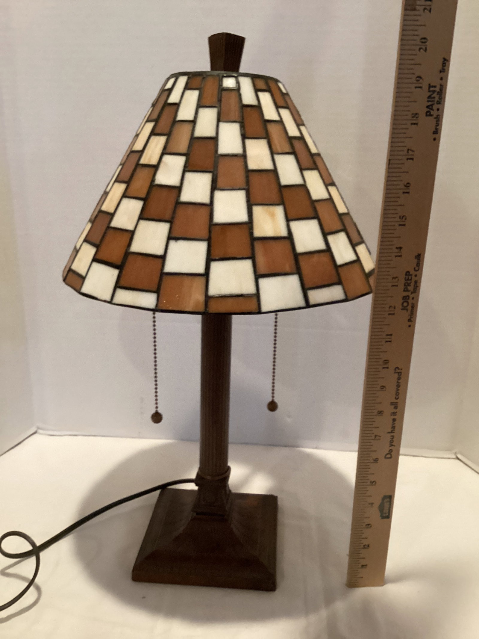 Two Bulb Lamp with Stained Glass Shade - 5