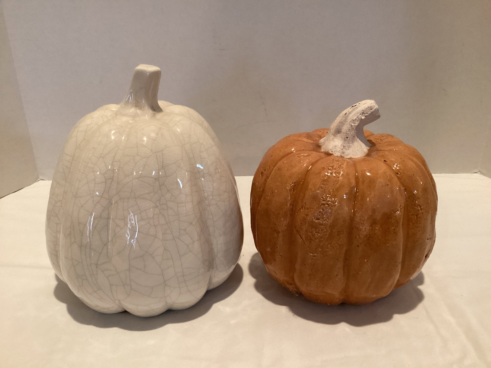 Two Decorative Pumpkins: 6 1/2" and 8" h