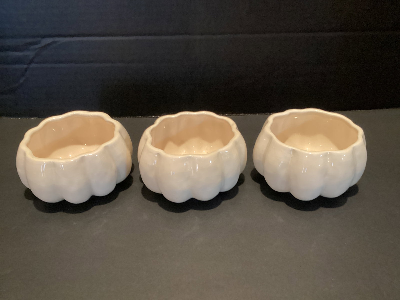 Three Pottery Barn Pumpkin Dishes: 2 1/4" h
