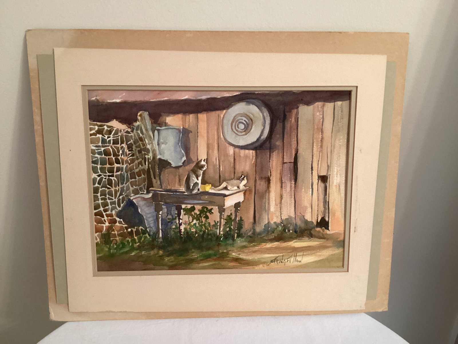 Matted Original Cat Watercolor: 20" x 16", no frame