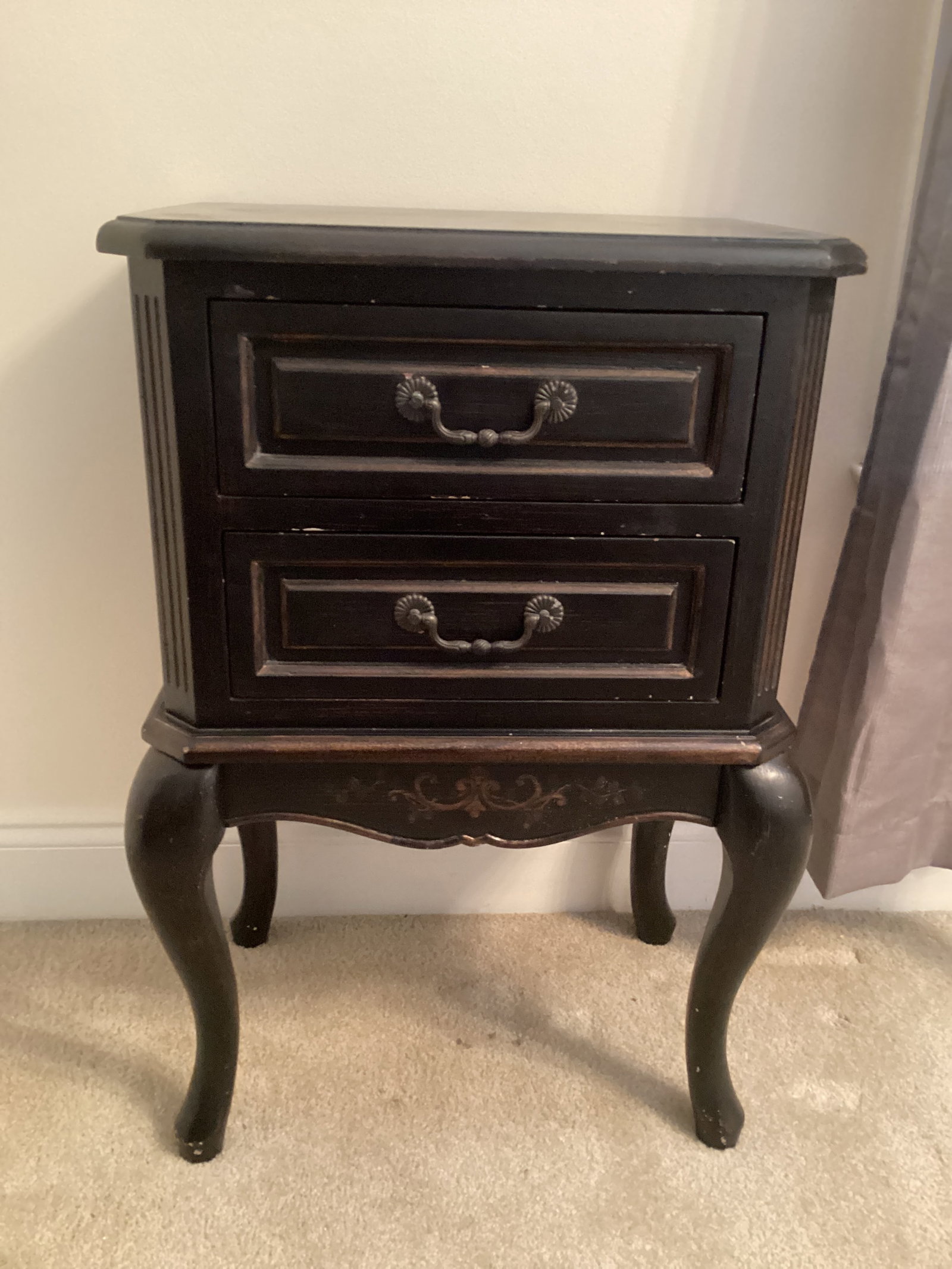 Two Drawer Nightstand: 20" w x 13" d x 28 1/2" h, shipping unavailable for this lot