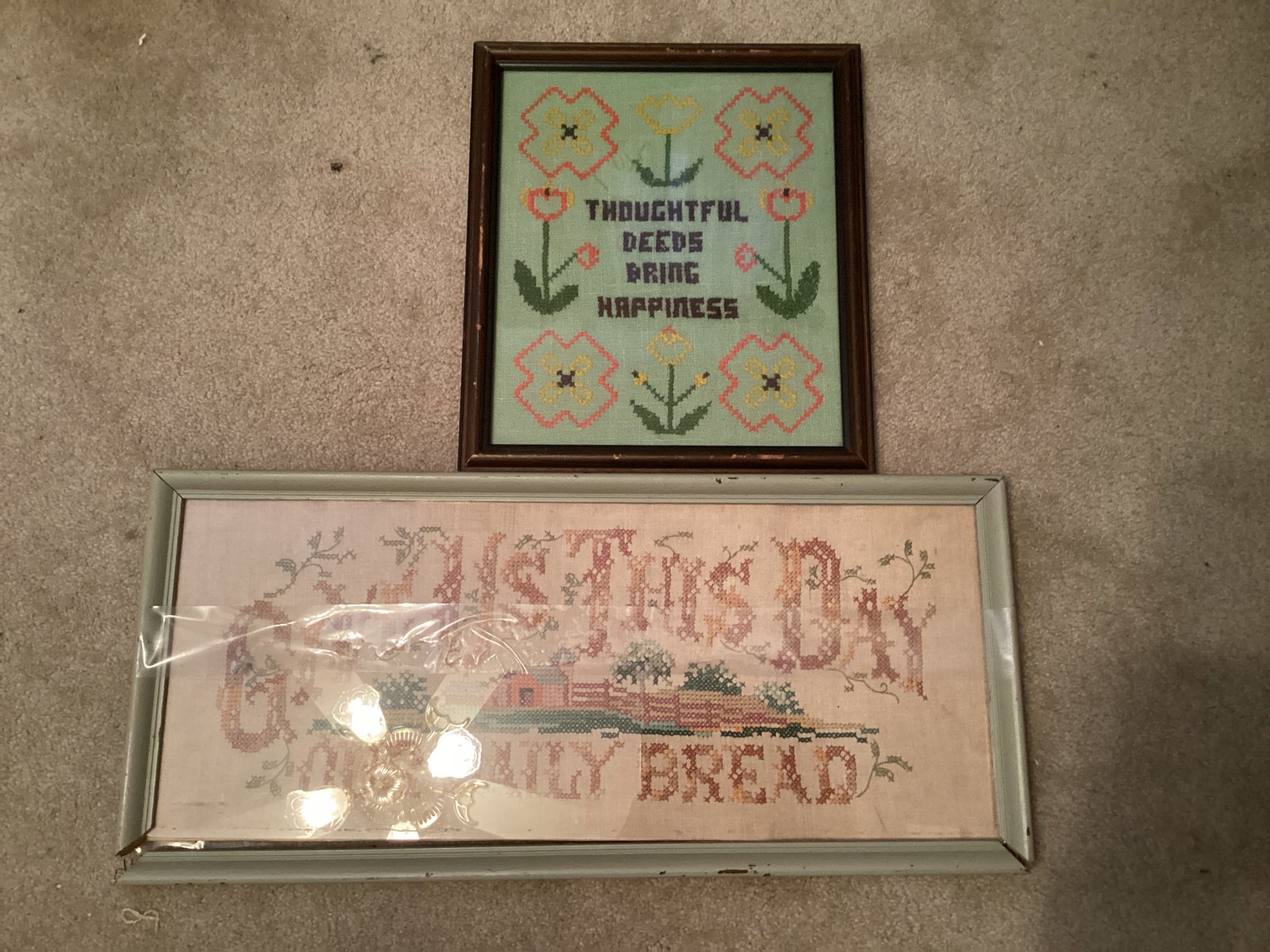 Two Framed Needlepoint Artworks: one frame separated