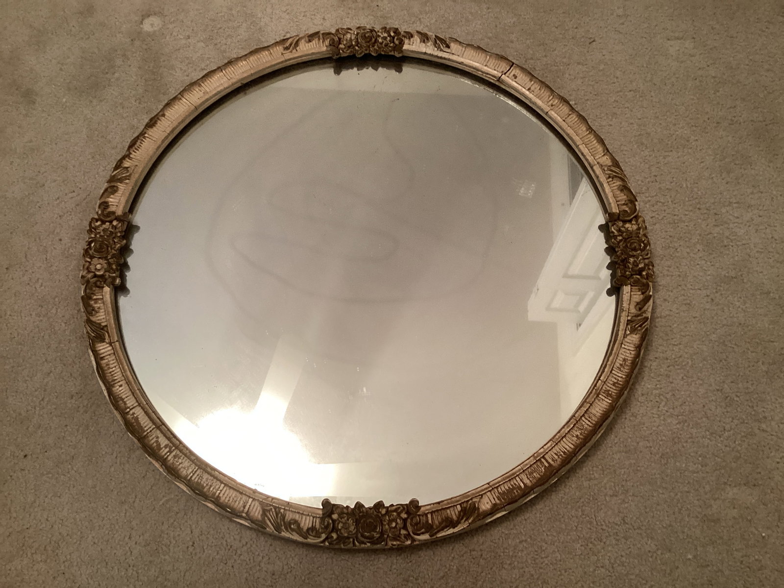 Vintage Round Wall Mirror: 26" diameter, shipping unavailable for this lot