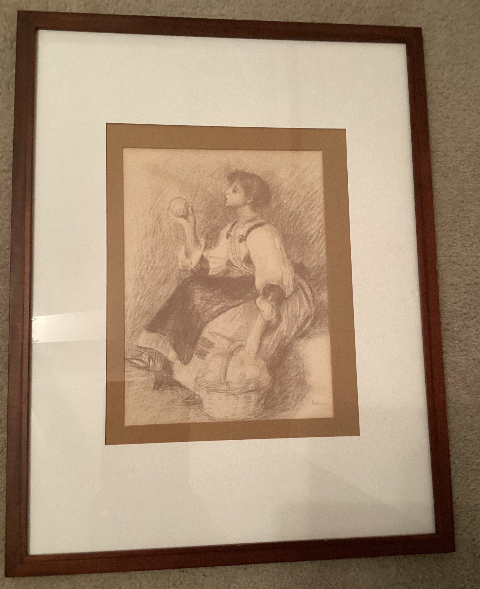 Framed Matted Print of "The Orange Vendor" by Renoir: 18" x 23 1/4", shipping unavailable for this lot