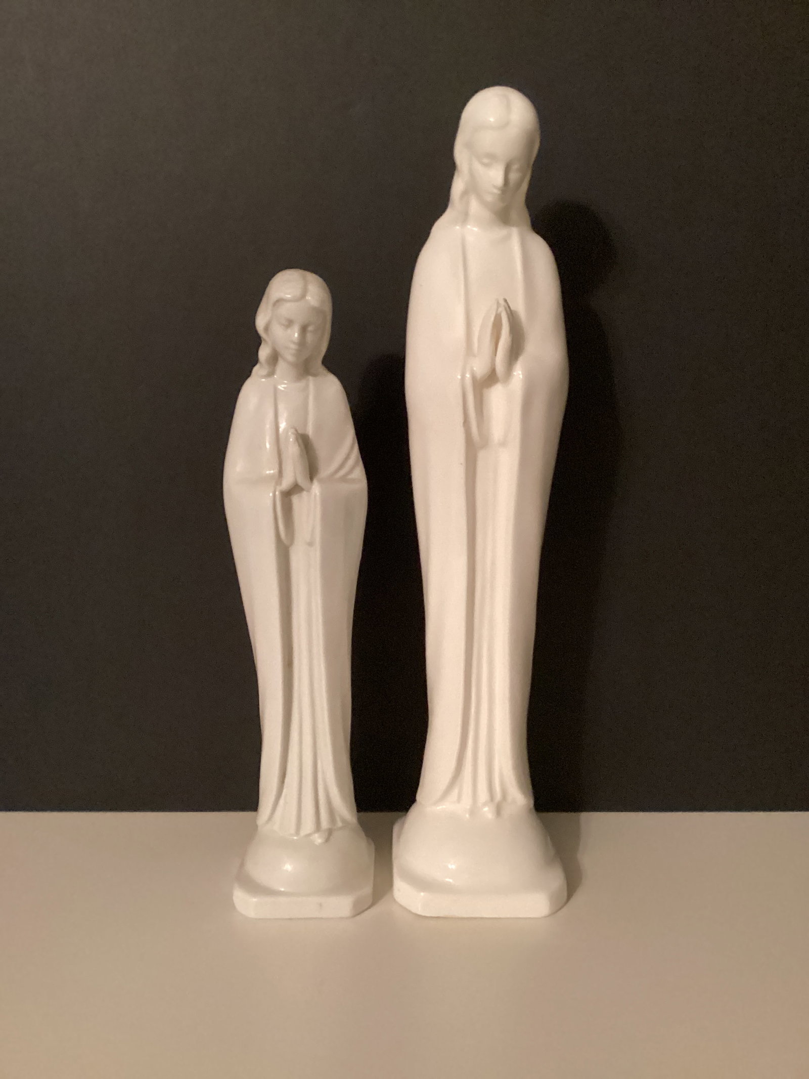 Two Ceramic Madonna Figurines: 9 1/2" and 11 1/2" h