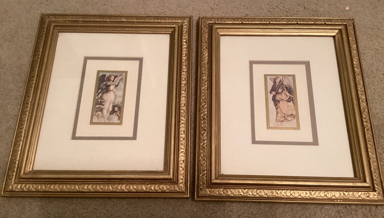 Pair of Framed Angel Prints: 11" x 12 1/2"