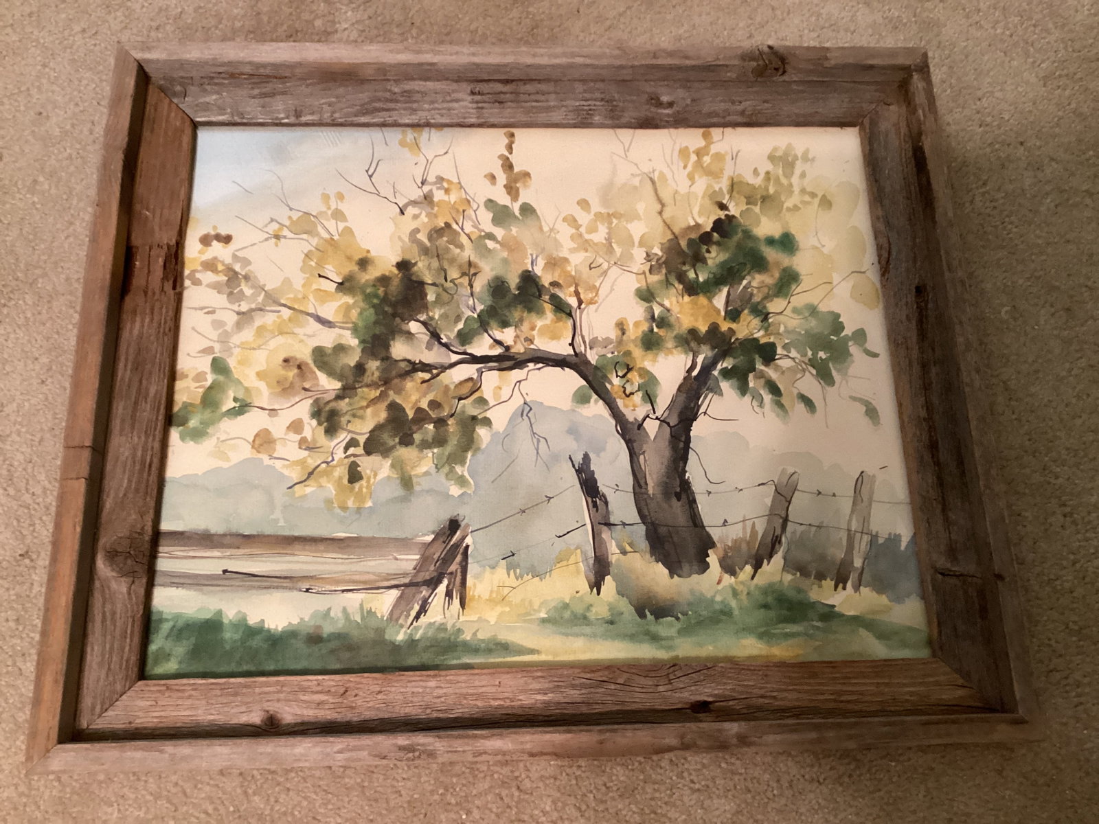 Framed Original Watercolor in Rustic Frame: 23 1/4" x 19 1/2" , shipping unavailable for this lot