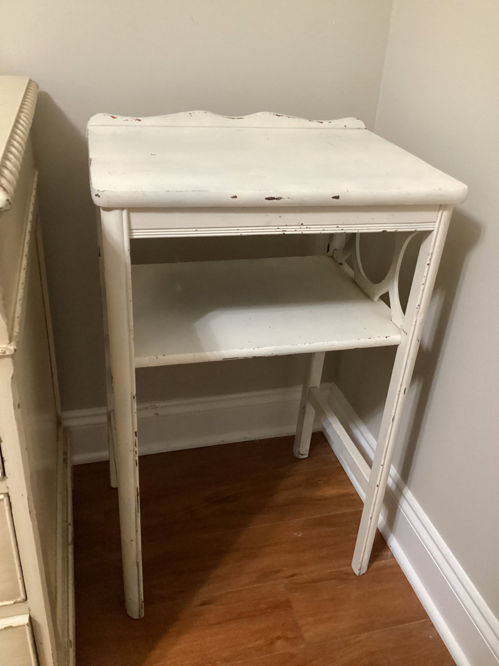 Vintage Painted Wood Telephone Table: 18" w x 14" d x 28 1/2" h, shipping unavailable for this lot