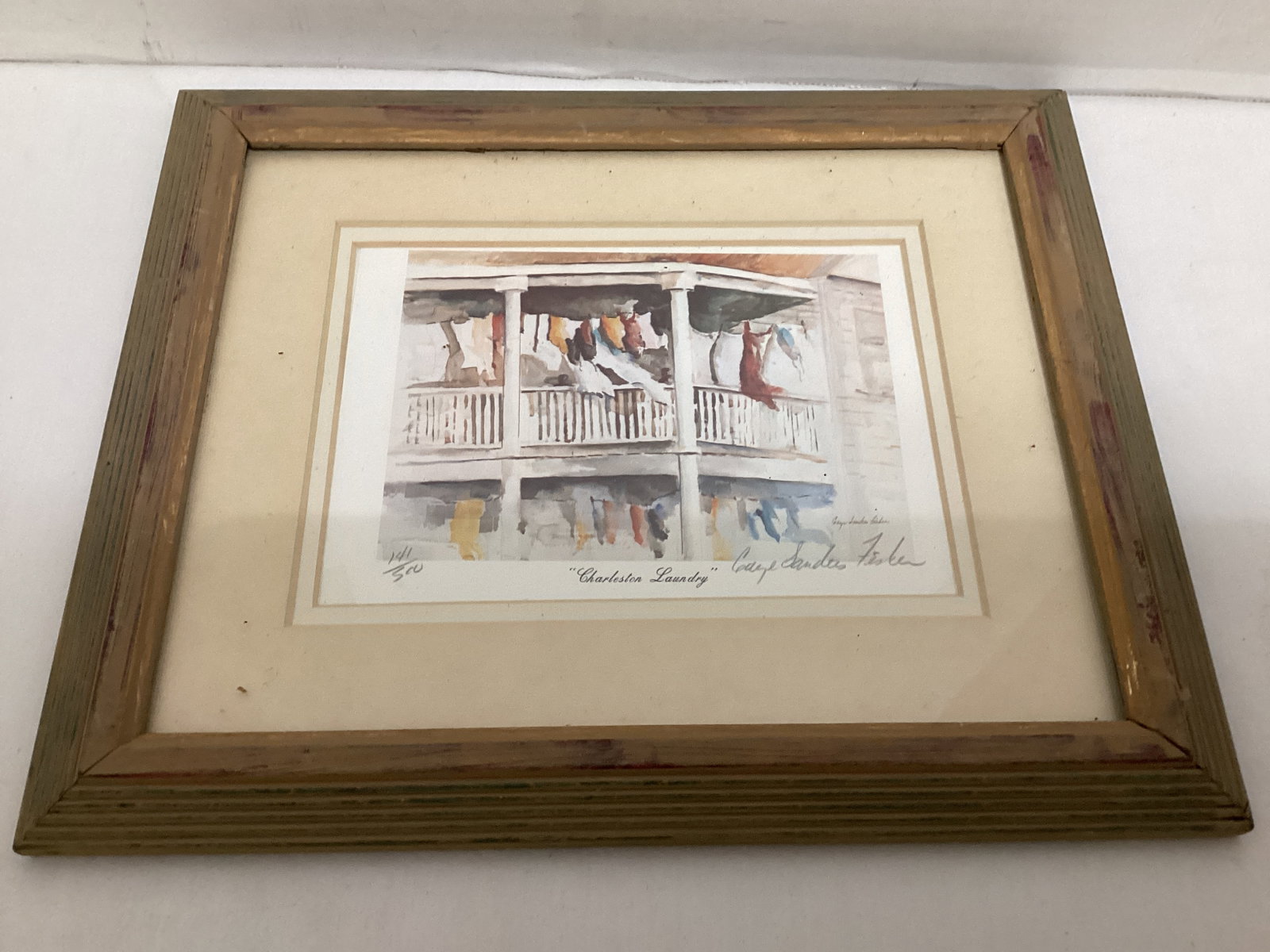 Framed, Matted, Signed Charleston Laundry 141/500 Print: 10" x 11 1/2"