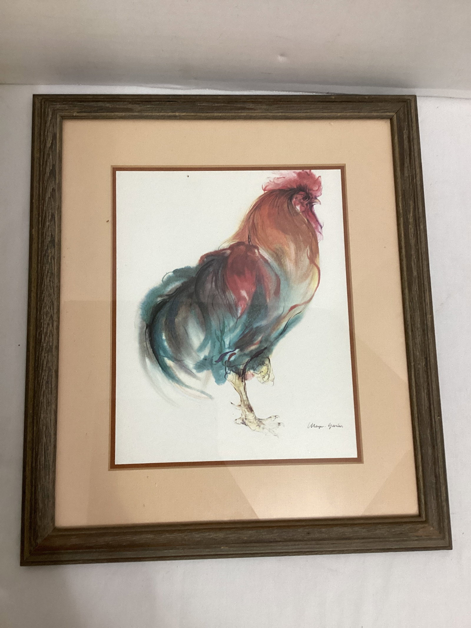 Framed Matted Rooster Print: 12" x 14"
