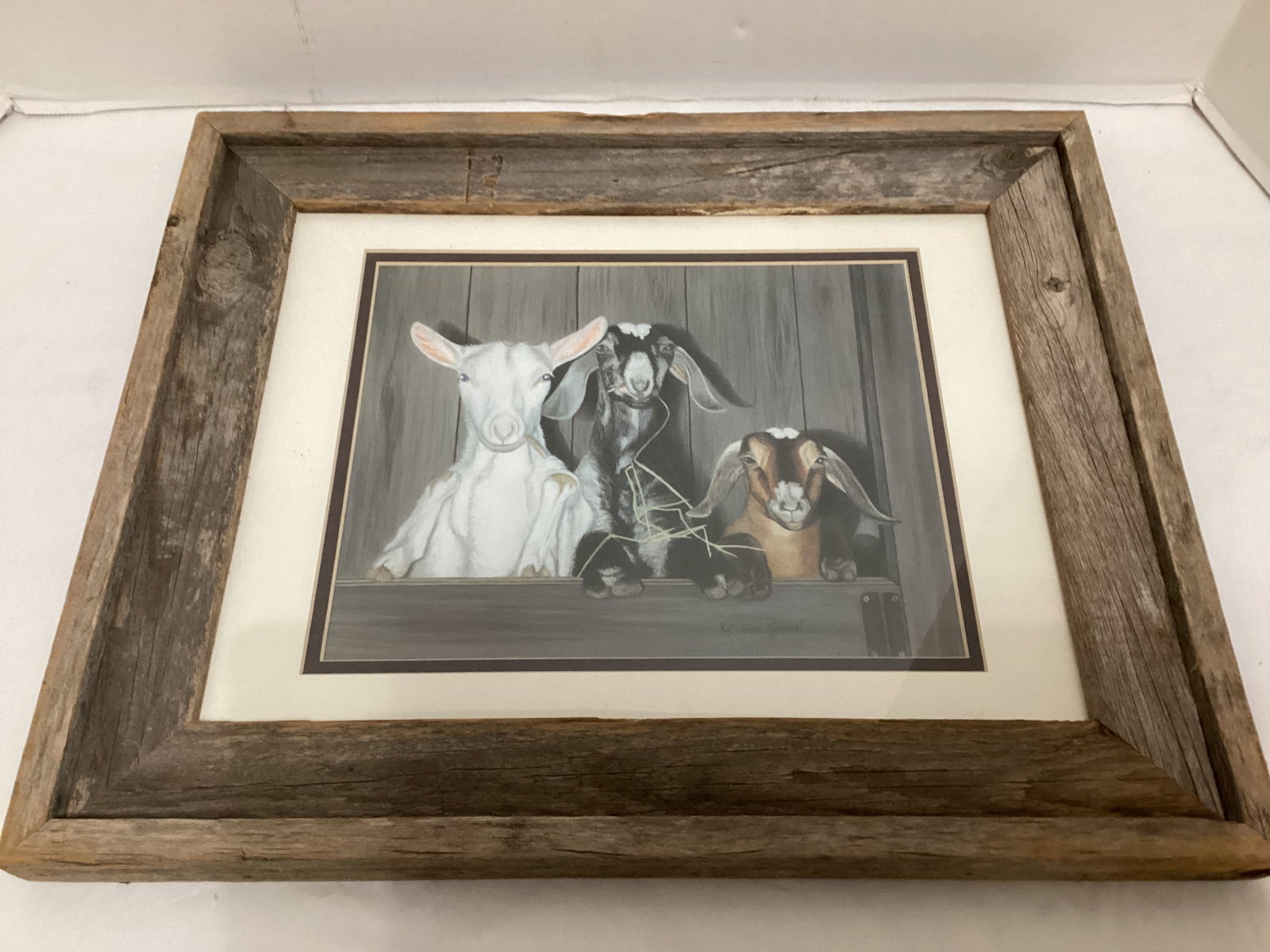 Framed, Matted, Signed Kathleen Green 45/600 Goat Print (1 of 4)