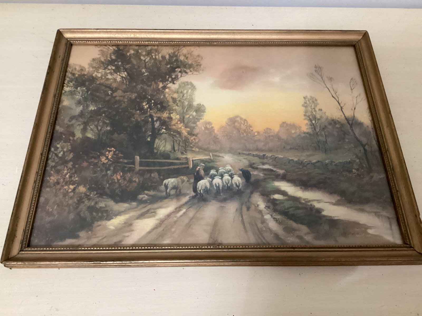Framed Shepherd Landscape Print: 17" x 13"