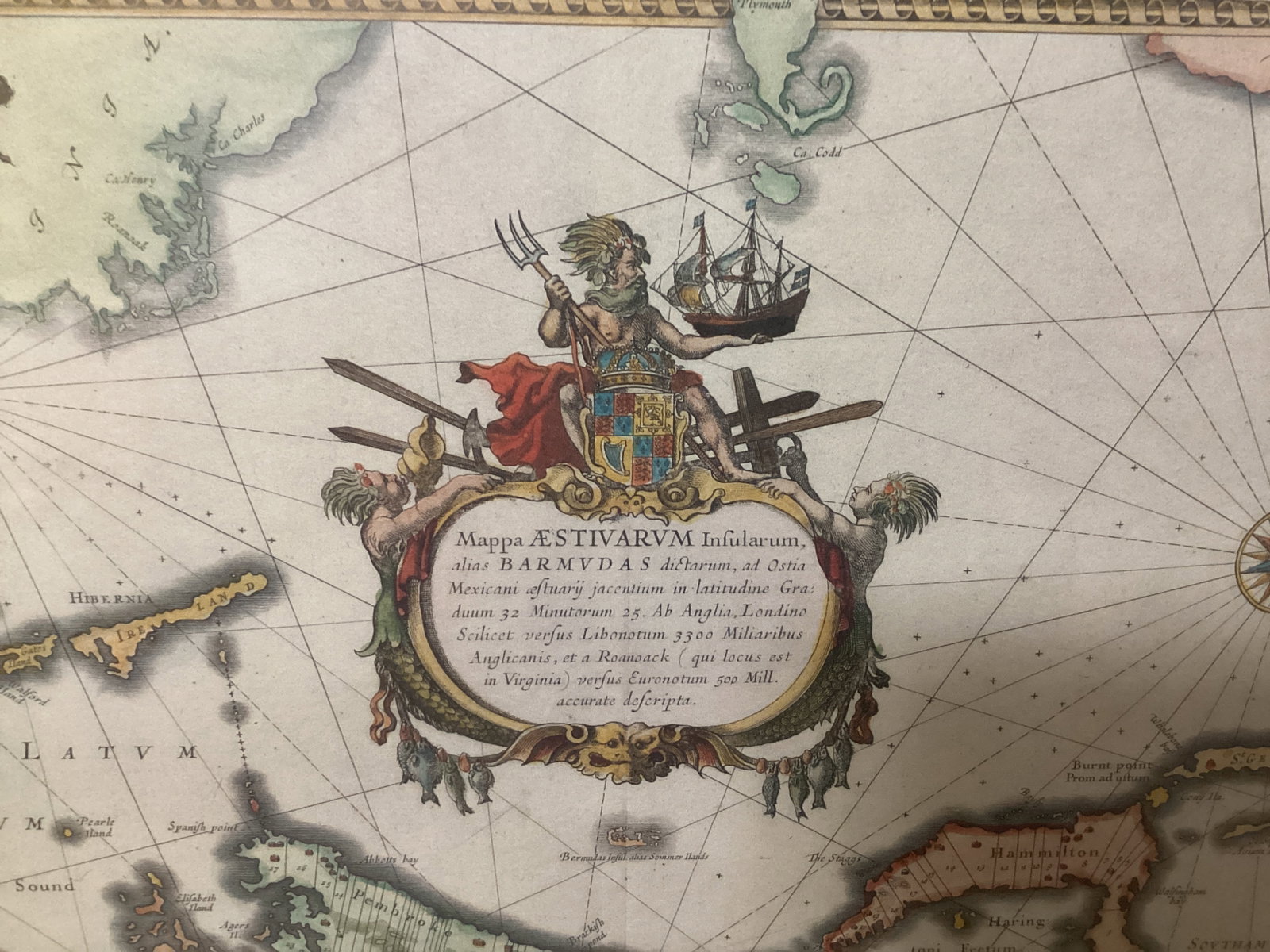 Framed Matted Reproduction Map of Bermuda by Willem Blaeu - 2