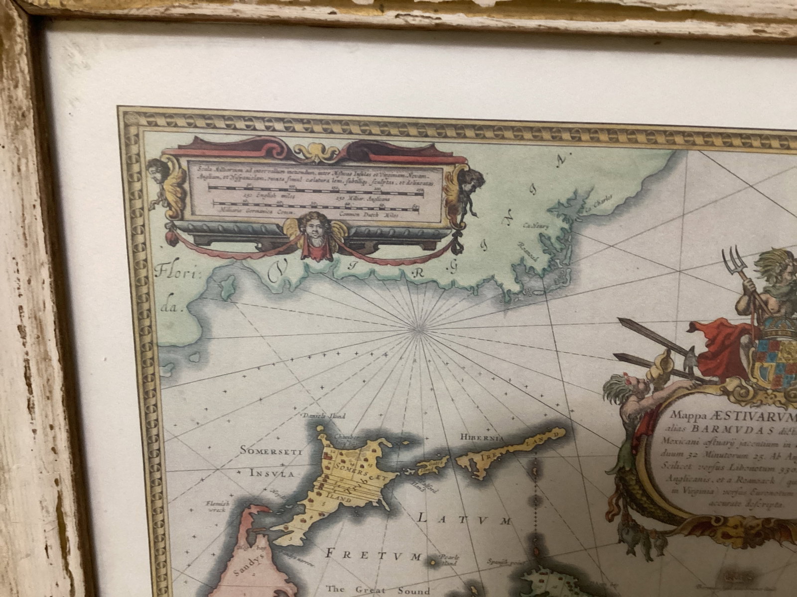 Framed Matted Reproduction Map of Bermuda by Willem Blaeu - 3