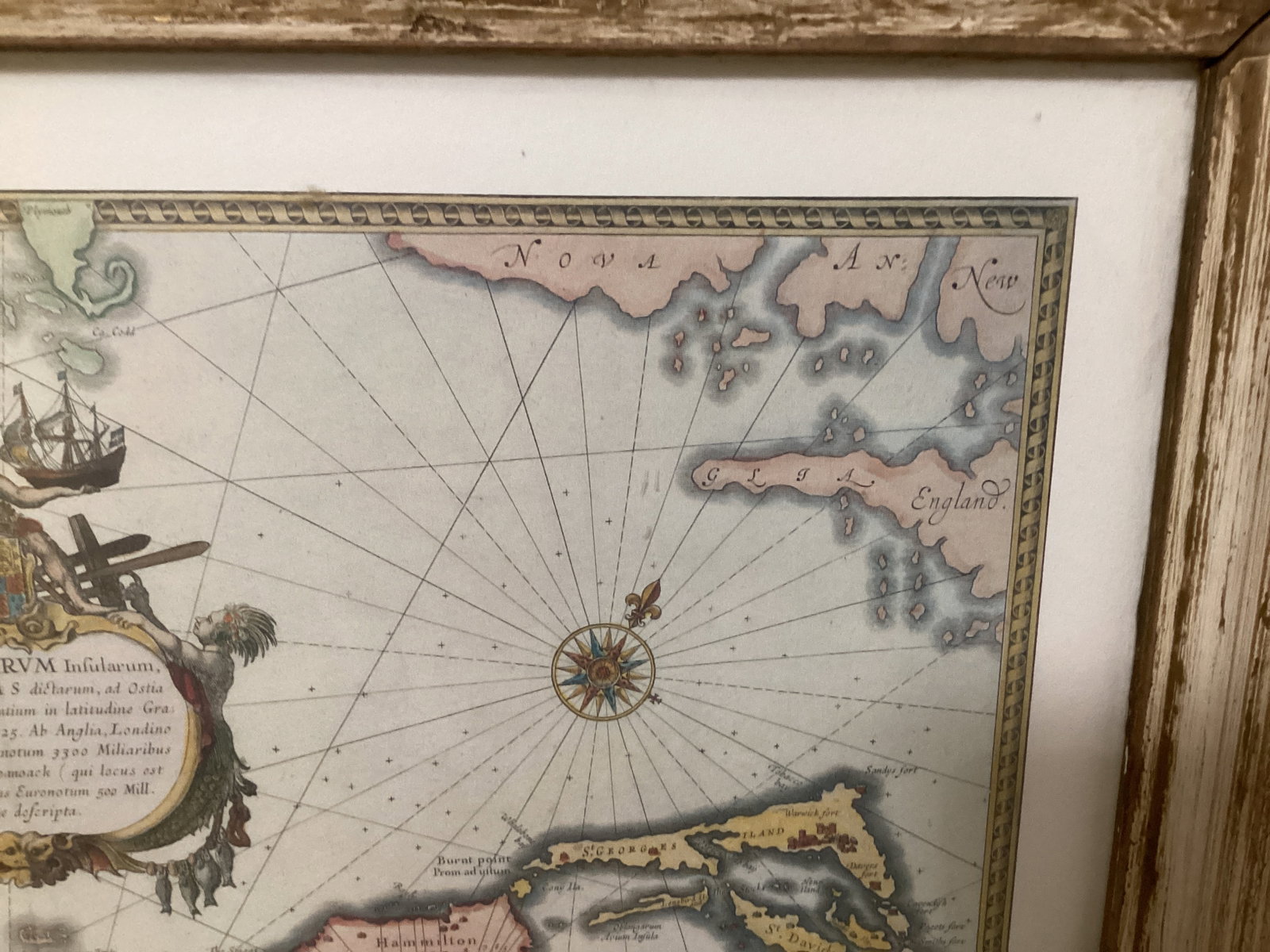 Framed Matted Reproduction Map of Bermuda by Willem Blaeu - 4