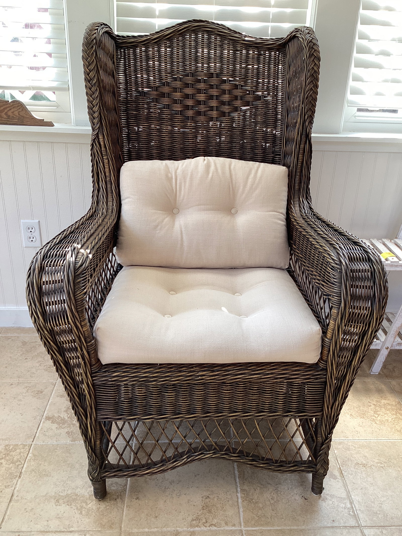 Wicker Chair with Ottoman and Cushions - 4