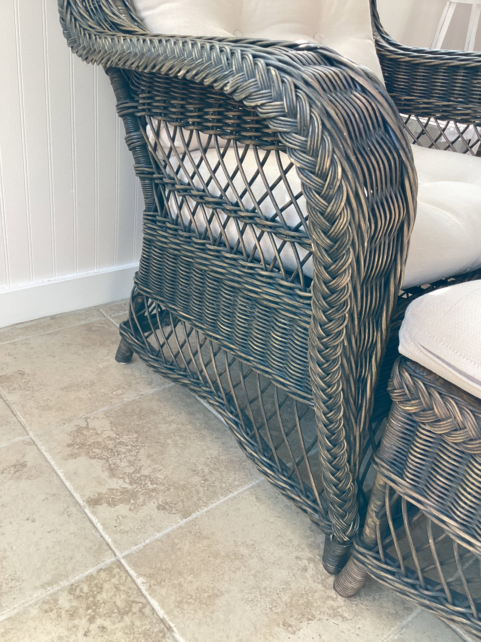Wicker Chair with Ottoman and Cushions - 8