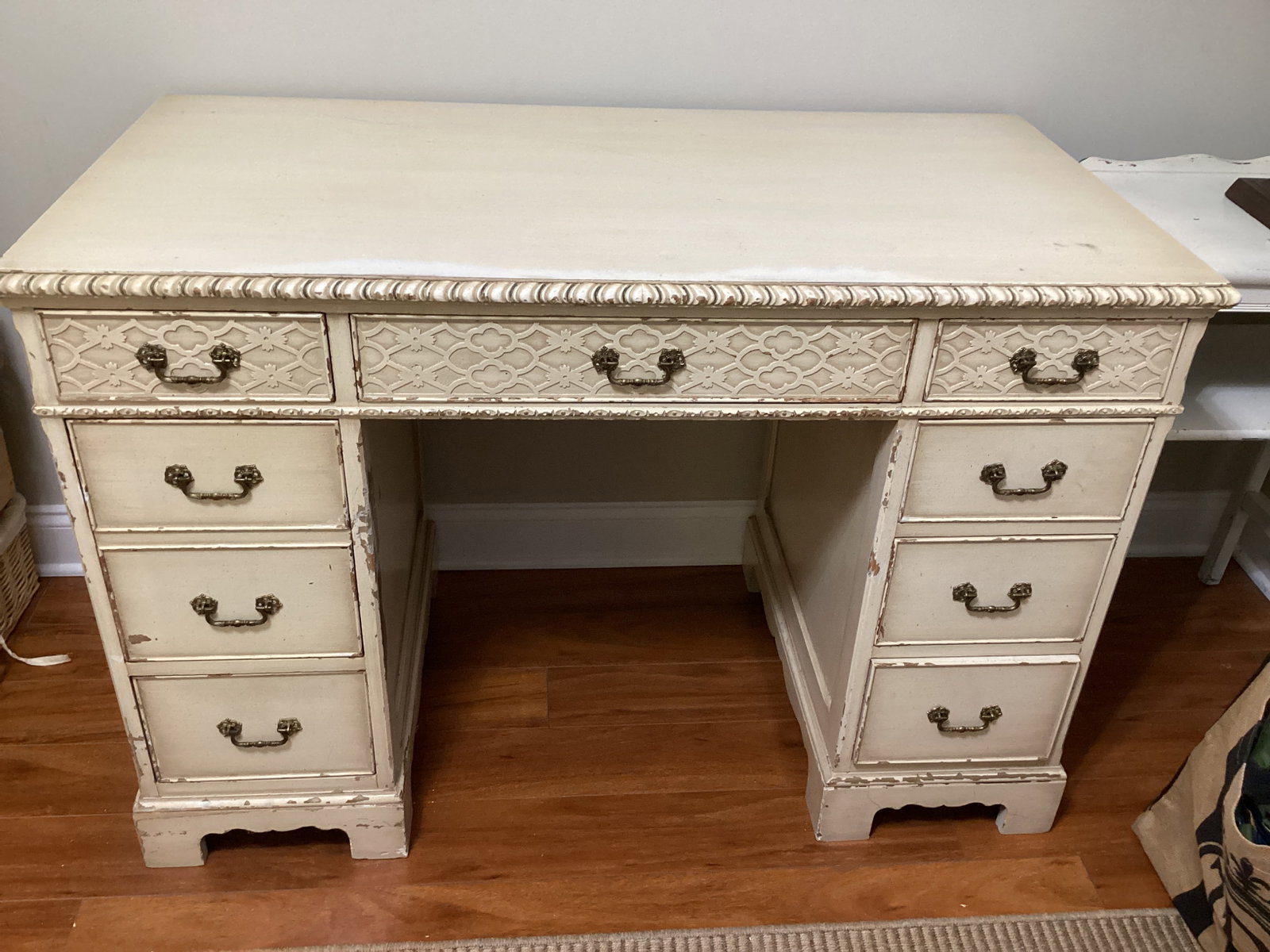 Antique Painted Desk: wear to finish, shipping unavailable for this lot, 45" w x 23" d x 30" h