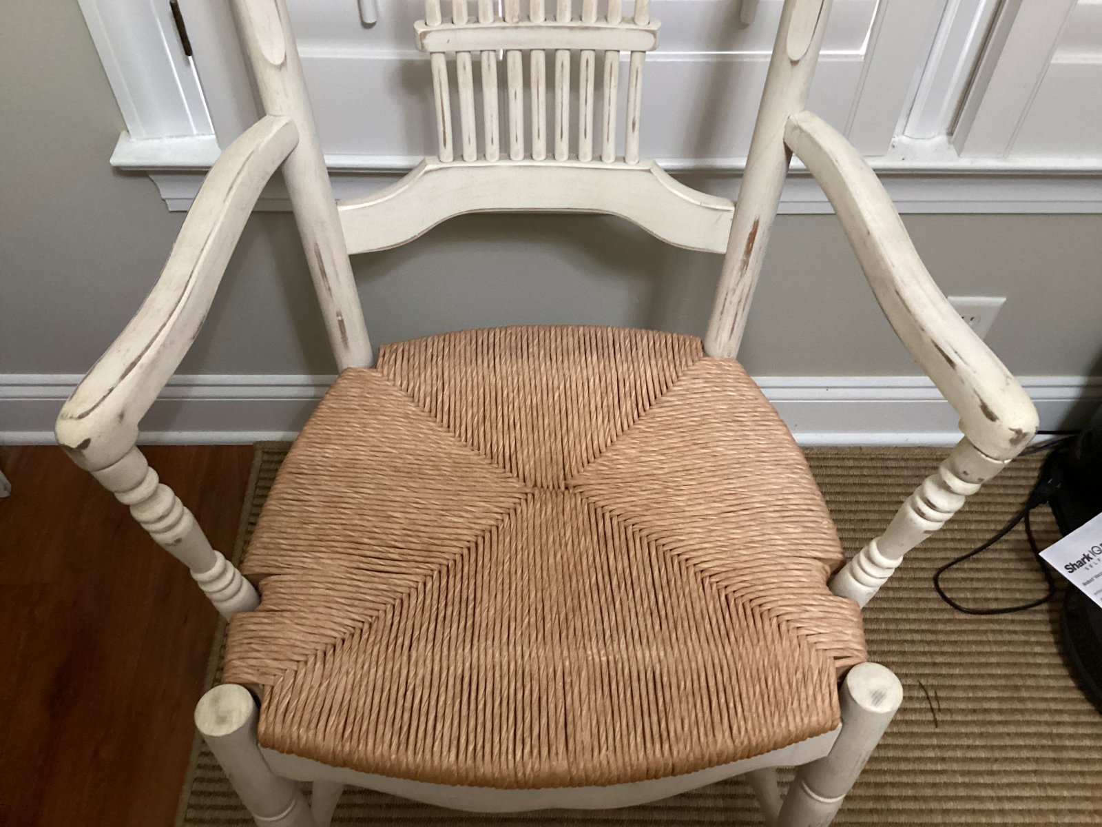 Distressed Painted Armchair with Rush Seat - 3