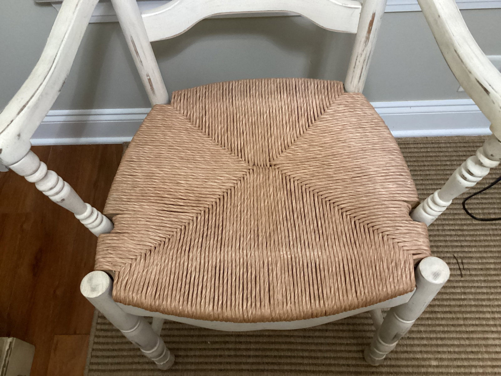 Distressed Painted Armchair with Rush Seat - 4