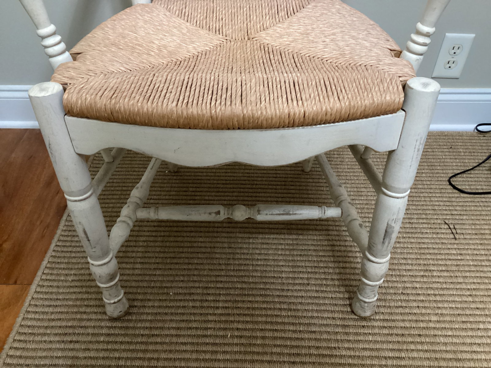Distressed Painted Armchair with Rush Seat - 5