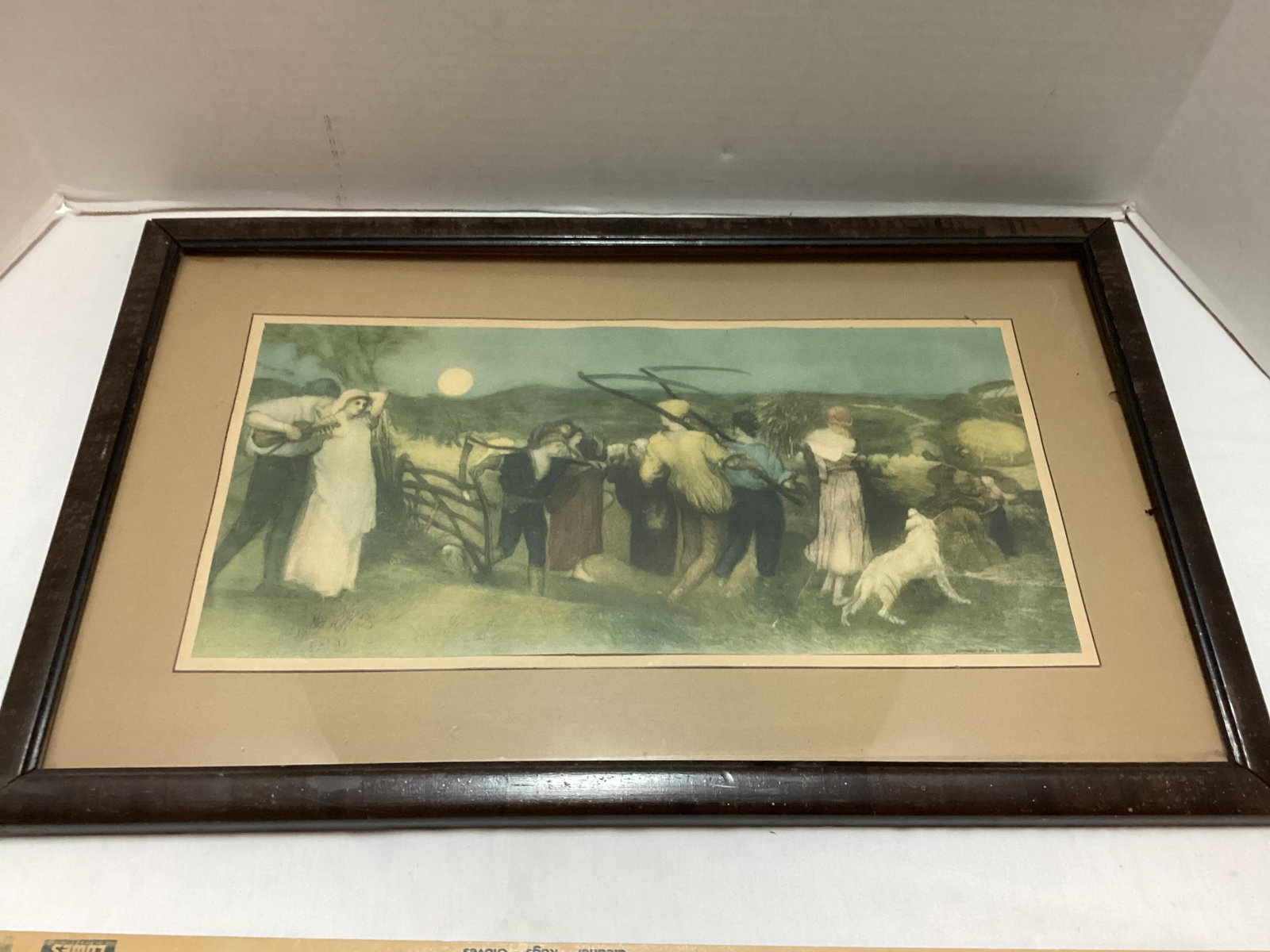 Antique Wheat Threshing Print: 21 1/2" w x 13 1/2" h, coming out of frame