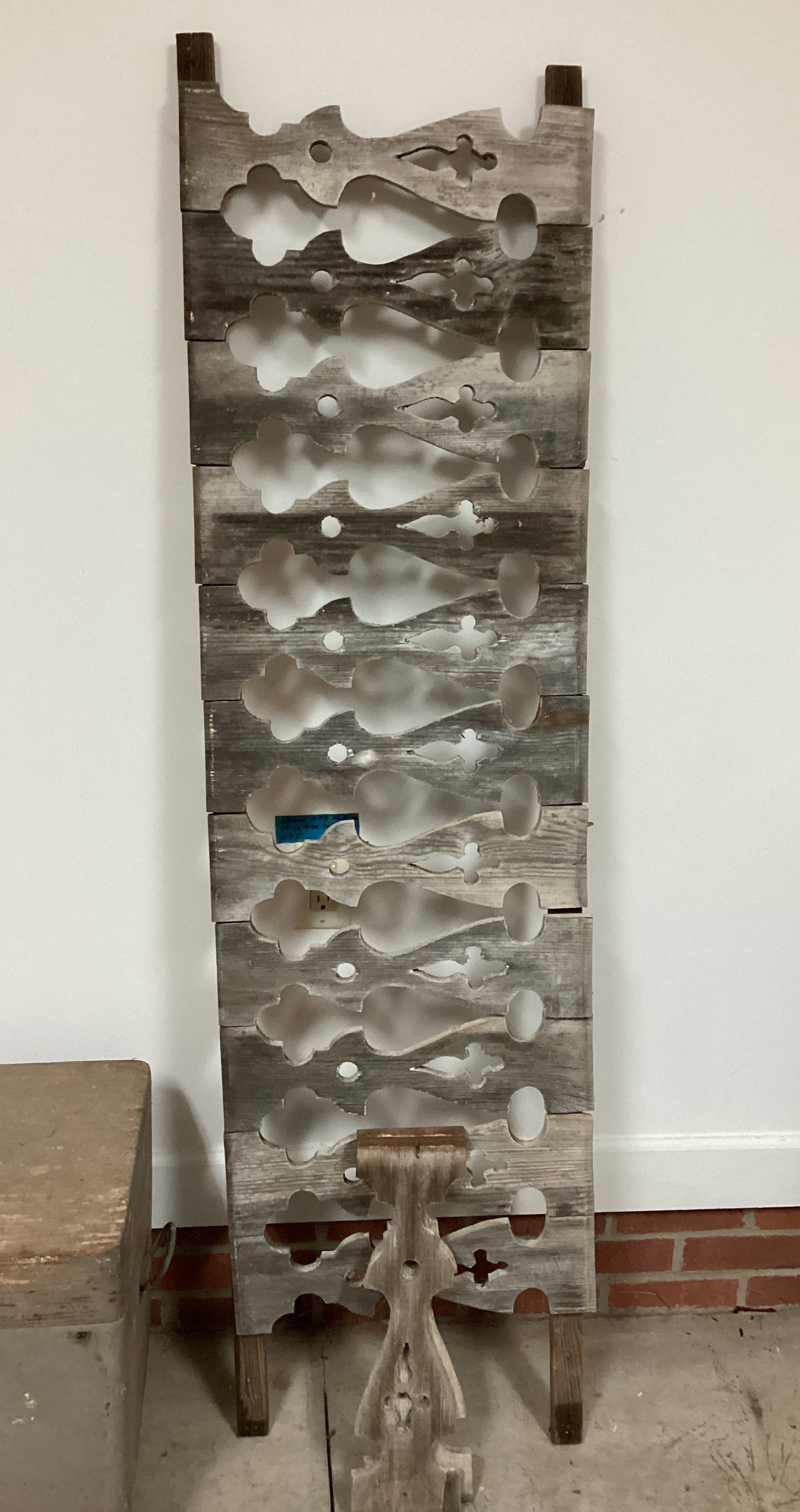 Cypress Wood Porch Rail from New Orleans, LA: 17 1/2" x 65" long, some pieces loose, shipping unavailable for this lot