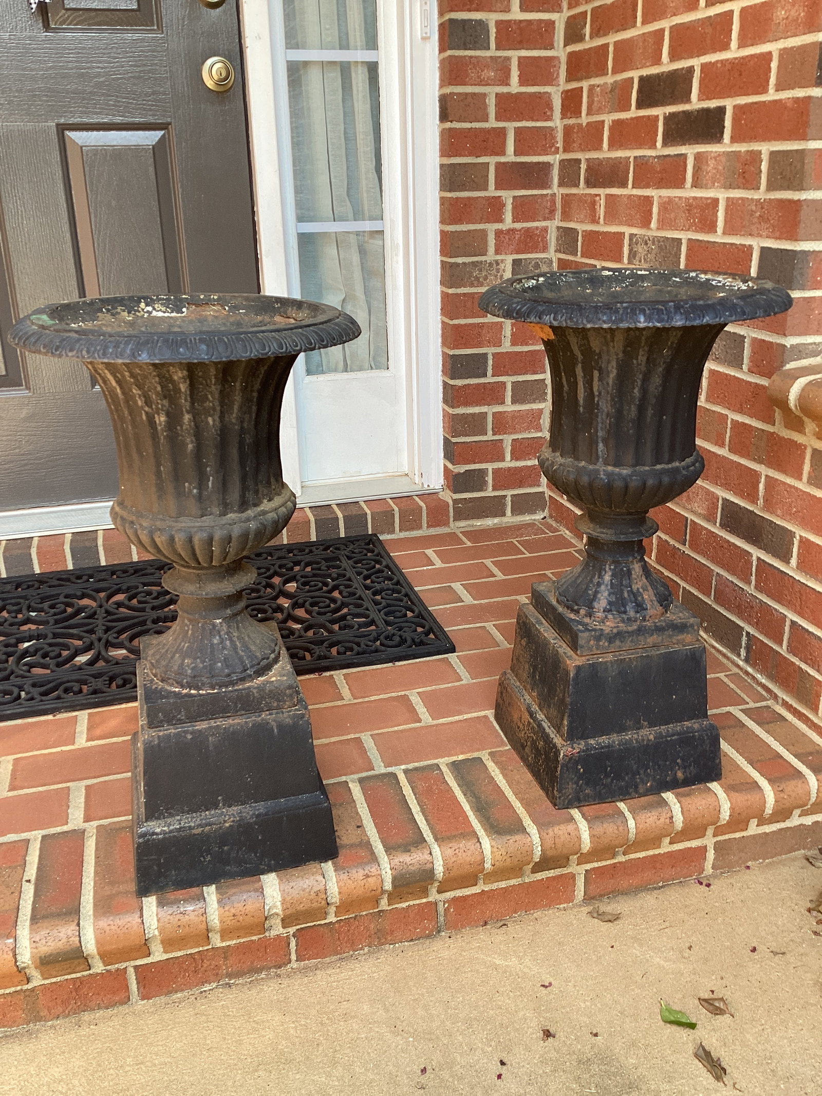 Pair of Metal Urn Planters with Stands (1 of 4)