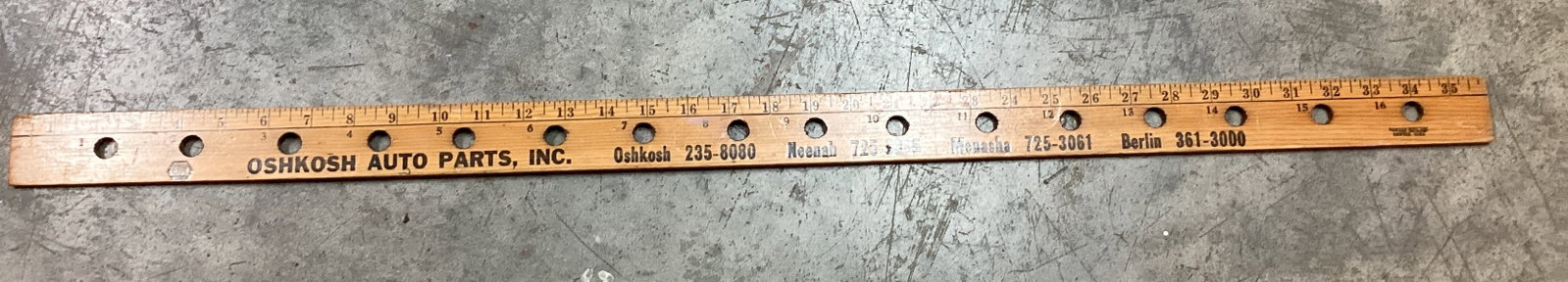 NAPA Auto Parts Yard Stick with Engine Valve Holes: shipping unavailable for this lot