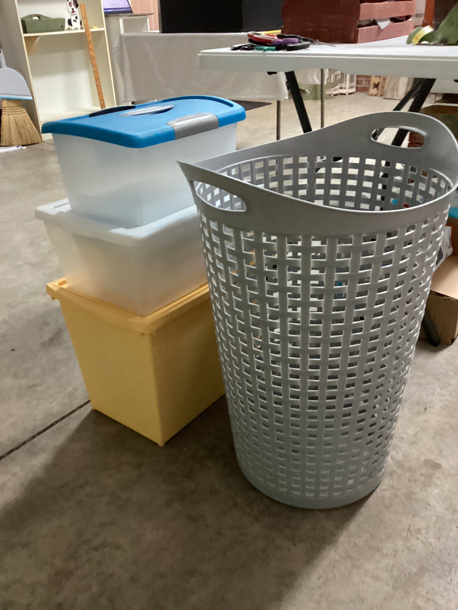 Plastic Laundry Basket and Storage Containers: shipping unavailable for this lot