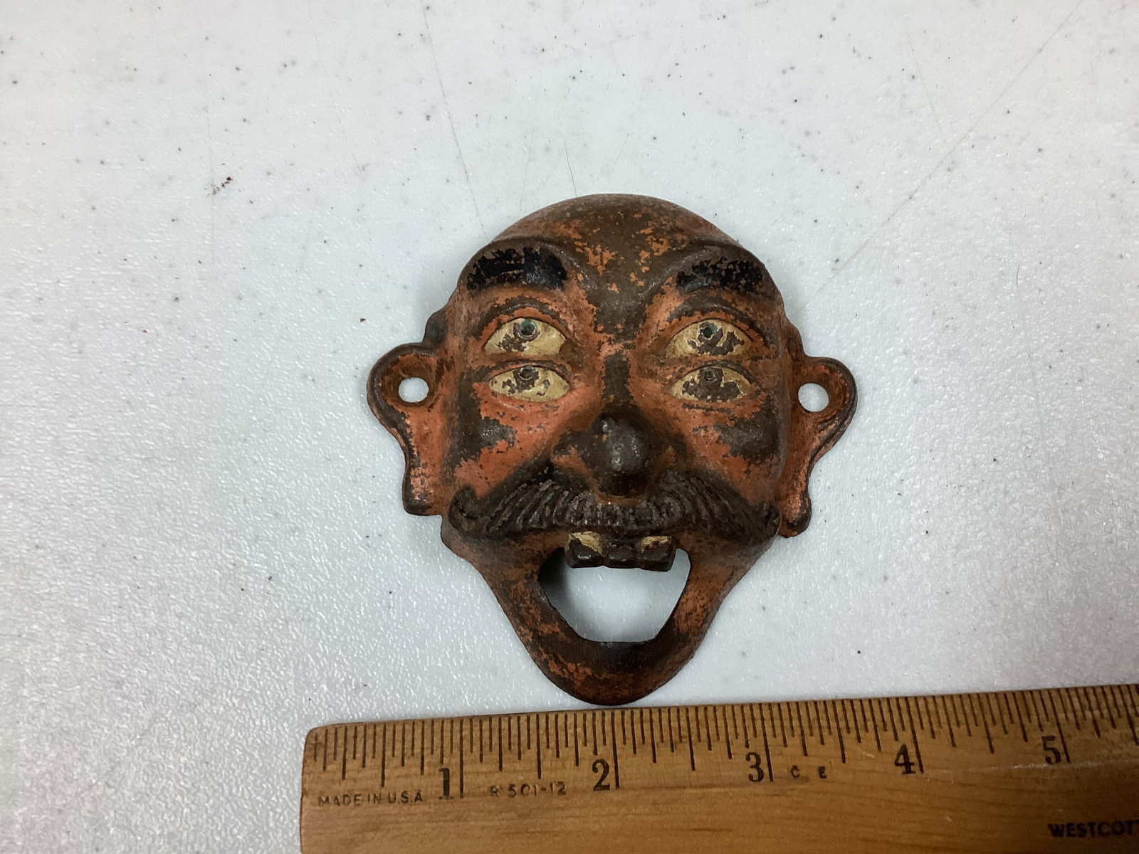 Cast Iron Four Eyed Man Wall Mount Bottle Opener - 3