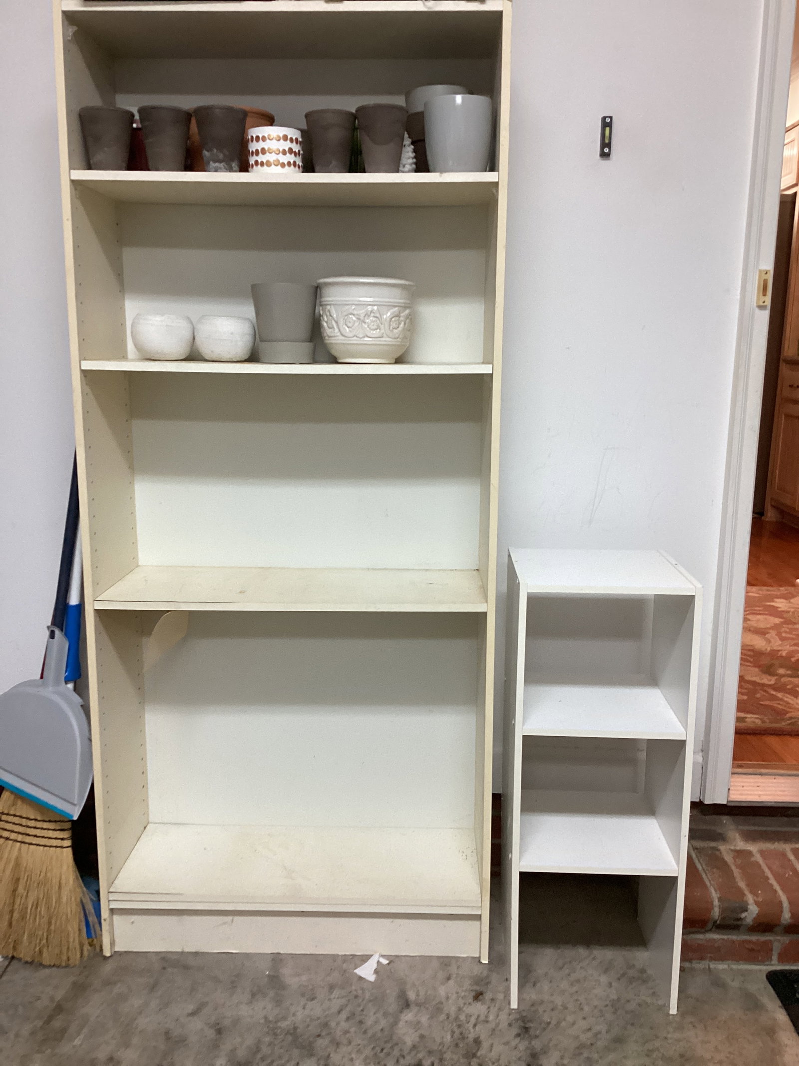 Bookcase and Small Shelf: contents not included, 30" w x11" d x 69" h and 12" w x11 3/4" d x 32" h, shipping unavailable for this lot
