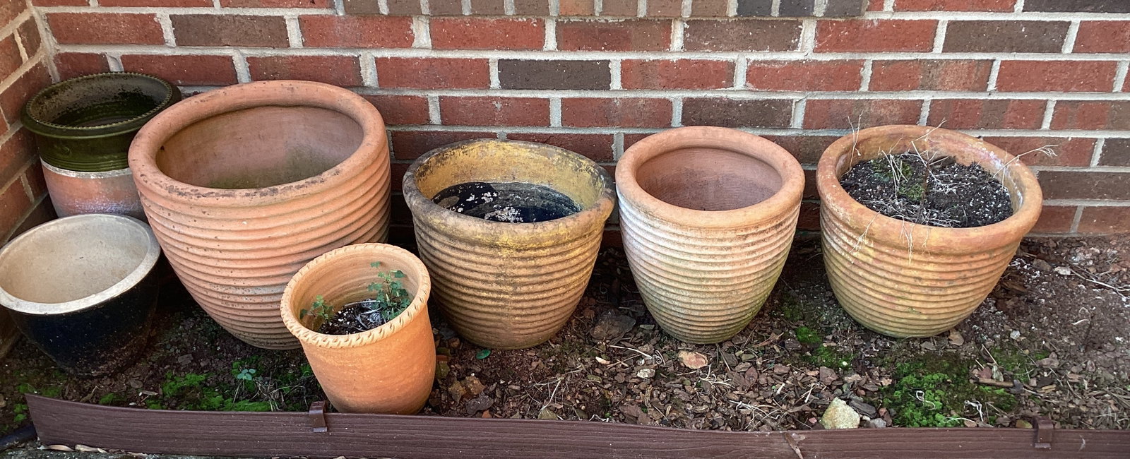 Terra Cotta Pots: largest is 14 3/4" diameter x 14" h, shipping unavailable for this lot