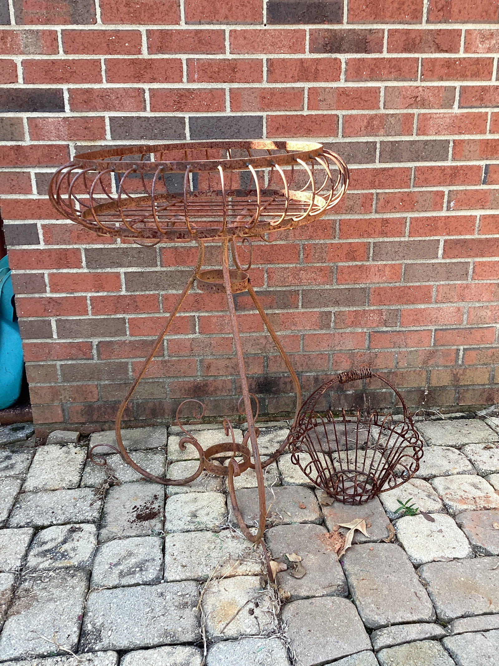 Two Antique Planter Baskets: rusty, 24" diameter x 33" h, shipping unavailable for this lot