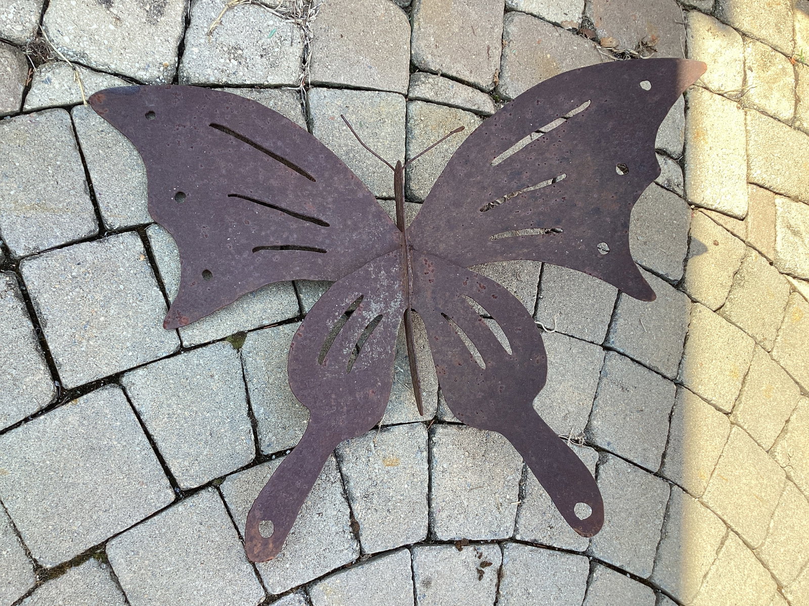 Metal Butterfly Yard Art: rusty, missing pole, 28" x 22", shipping unavailable for this lot