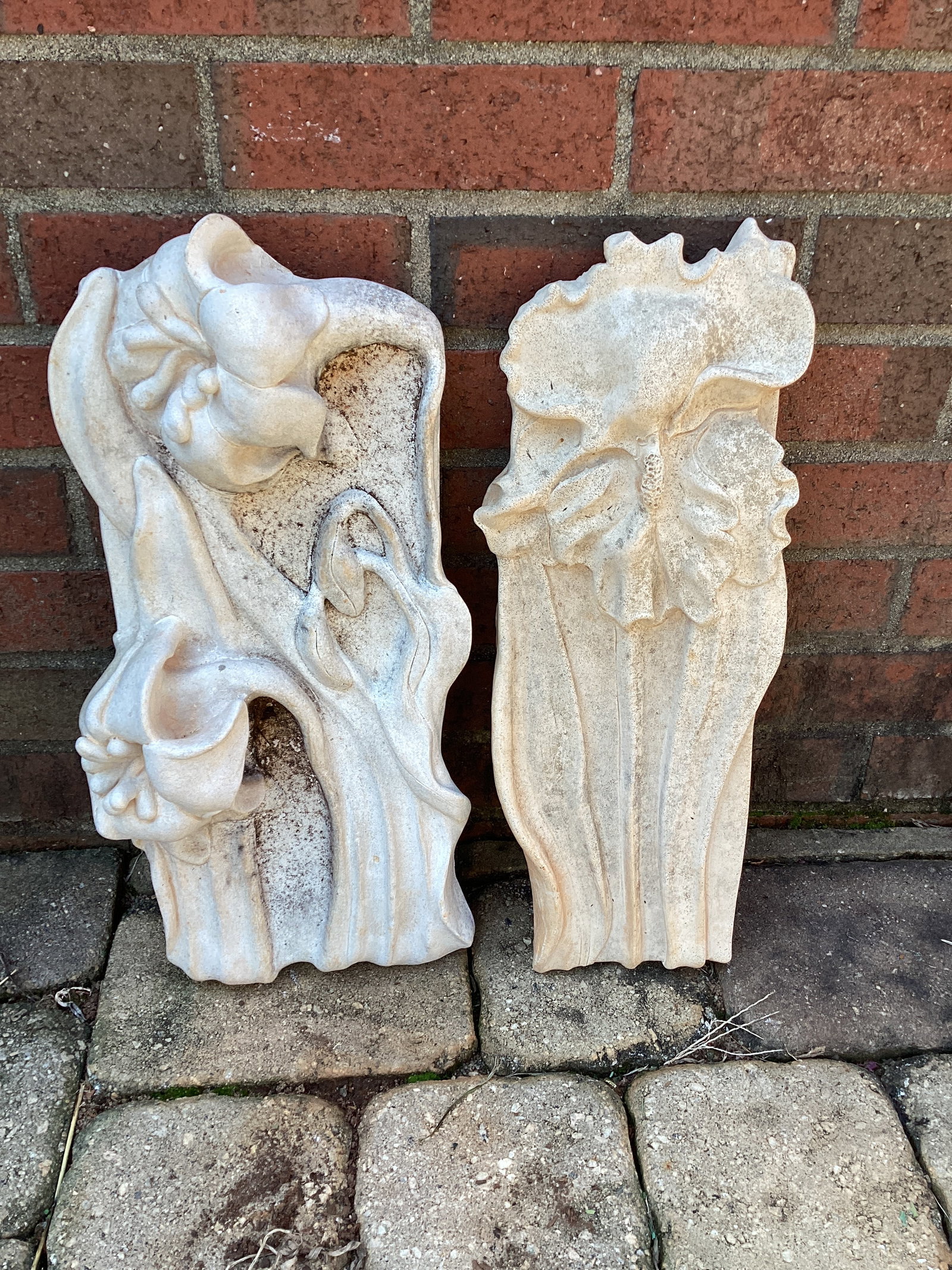 Two Art Pottery Floral Wall Plaques by C. Sibley: 8" w x 17" h