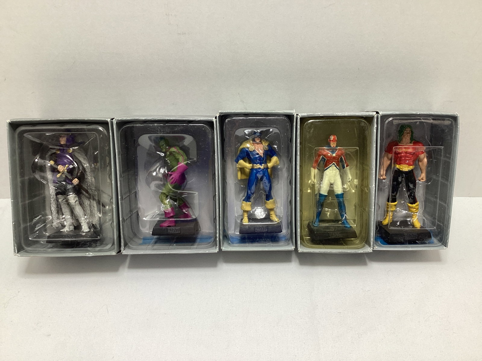 Five Eaglemoss Marvel Superhero Diecast Models: Balder the Brave, Triton, Nomad, Captain Britain, Doc Sampson, may have some paint chipping / loss