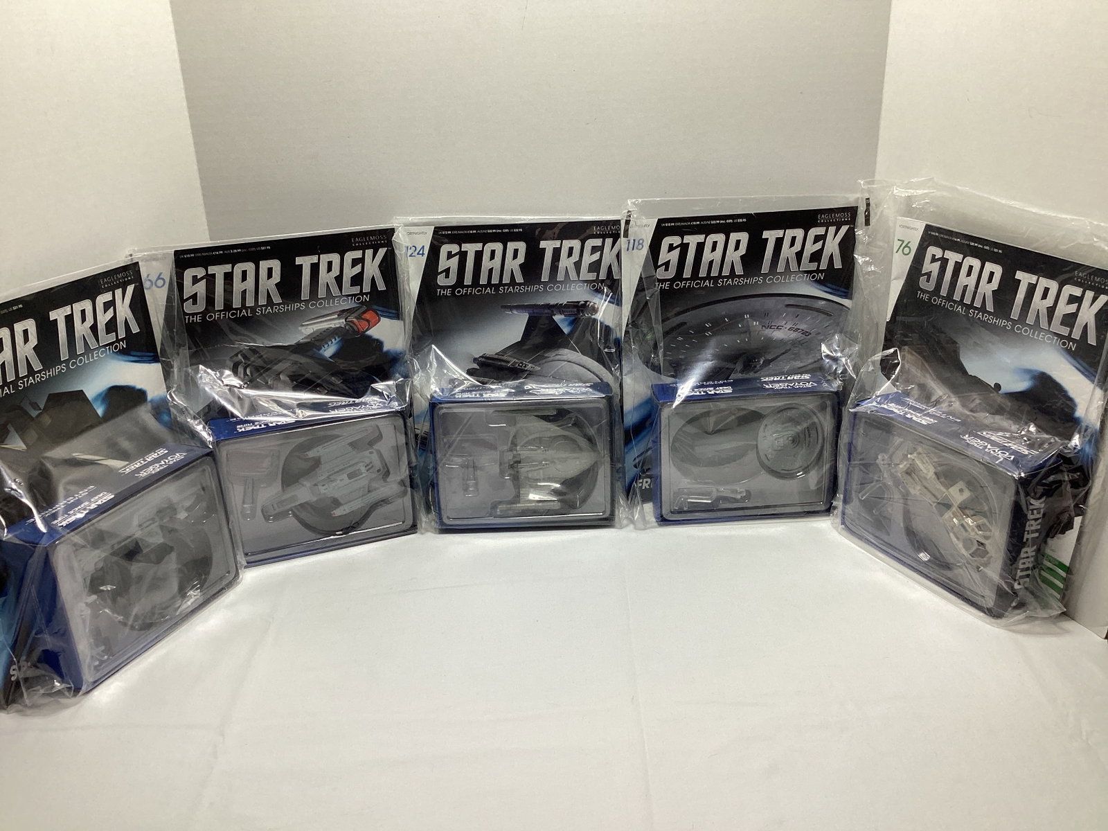 Five Sealed Eaglemoss Star Trek Diecast Starships with Magazines: SS Emmette, Freedom Class, SS Botany Bay, Baxial, USS Raven NAR-32450