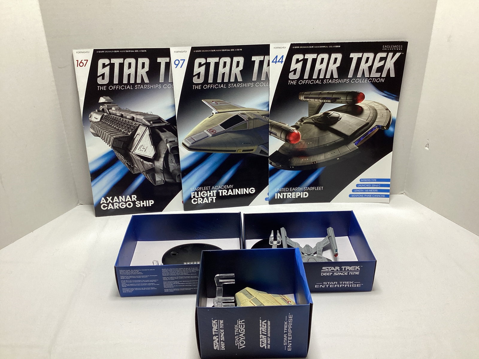 Three Eaglemoss Star Trek Diecast Starships with Magazines (1 of 6)
