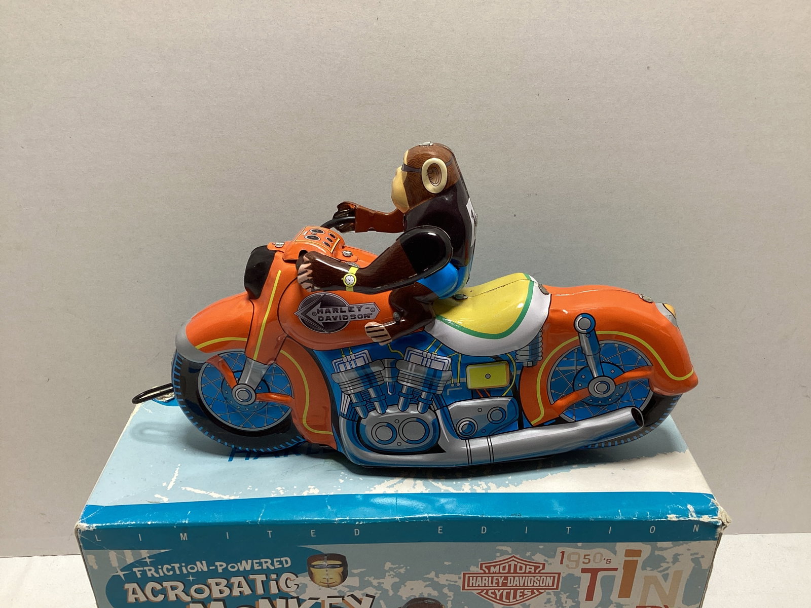 Harley Davidson Friction Powered Tin Litho Acrobatic Motorcycle Monkey - 2