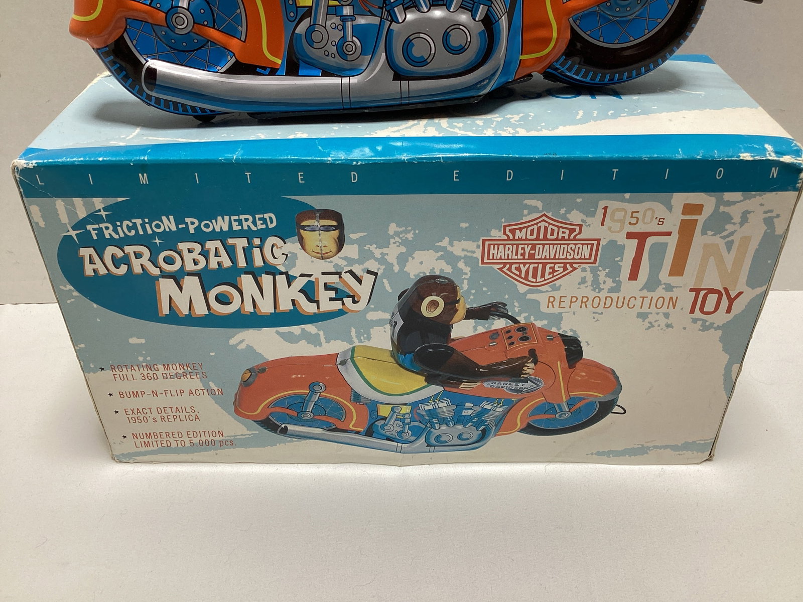 Harley Davidson Friction Powered Tin Litho Acrobatic Motorcycle Monkey - 4