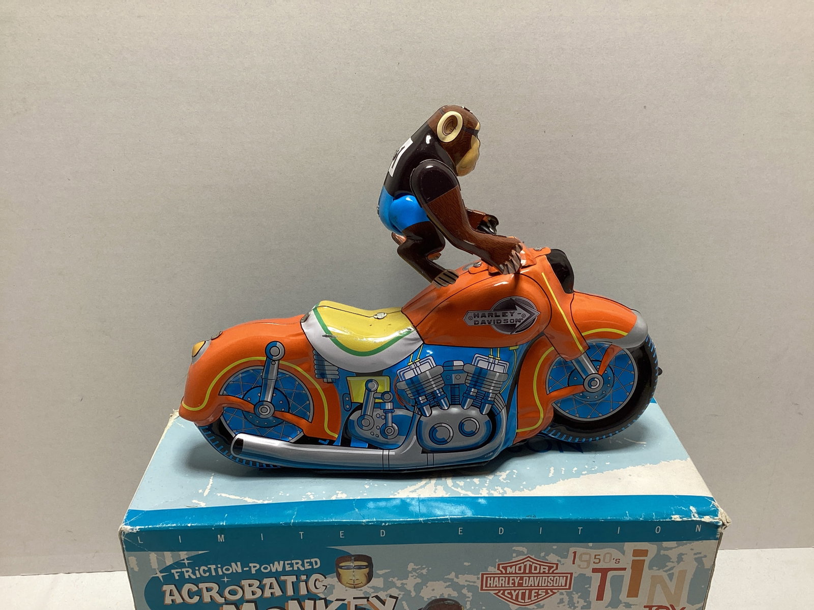 Harley Davidson Friction Powered Tin Litho Acrobatic Motorcycle Monkey - 5