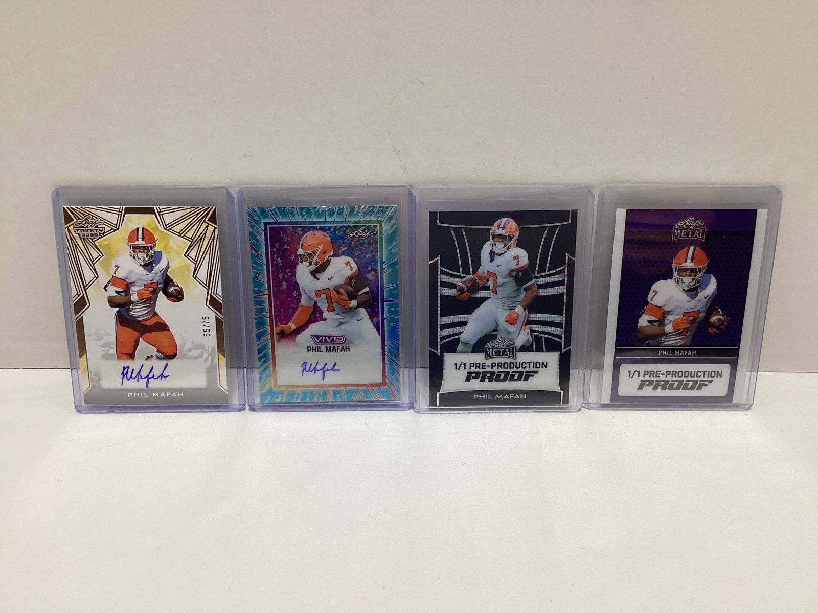 Four Clemson Tigers Phil Mafah Autograph and Pre Production Proof Trading Cards: .