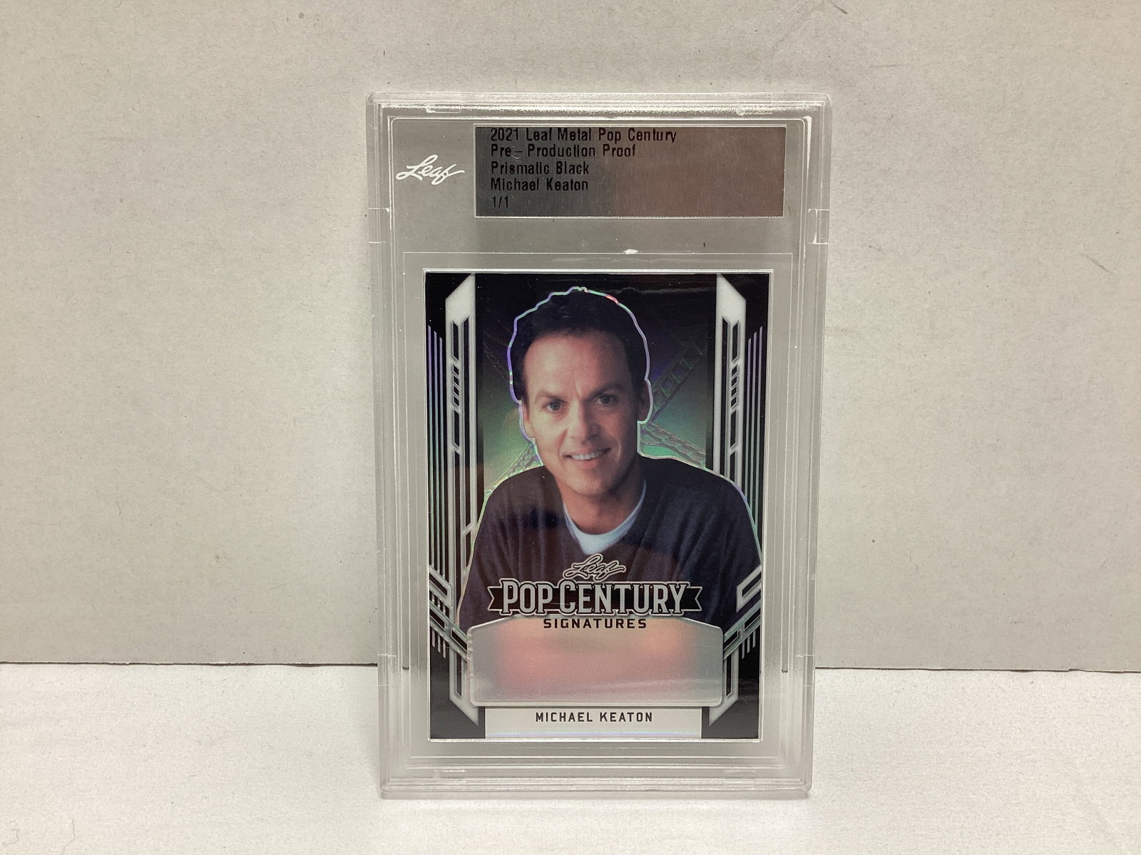 2021 Michael Keaton Leaf Metal Pop Century Pre Production Proof Trading Card: 1/1 Encapsulated