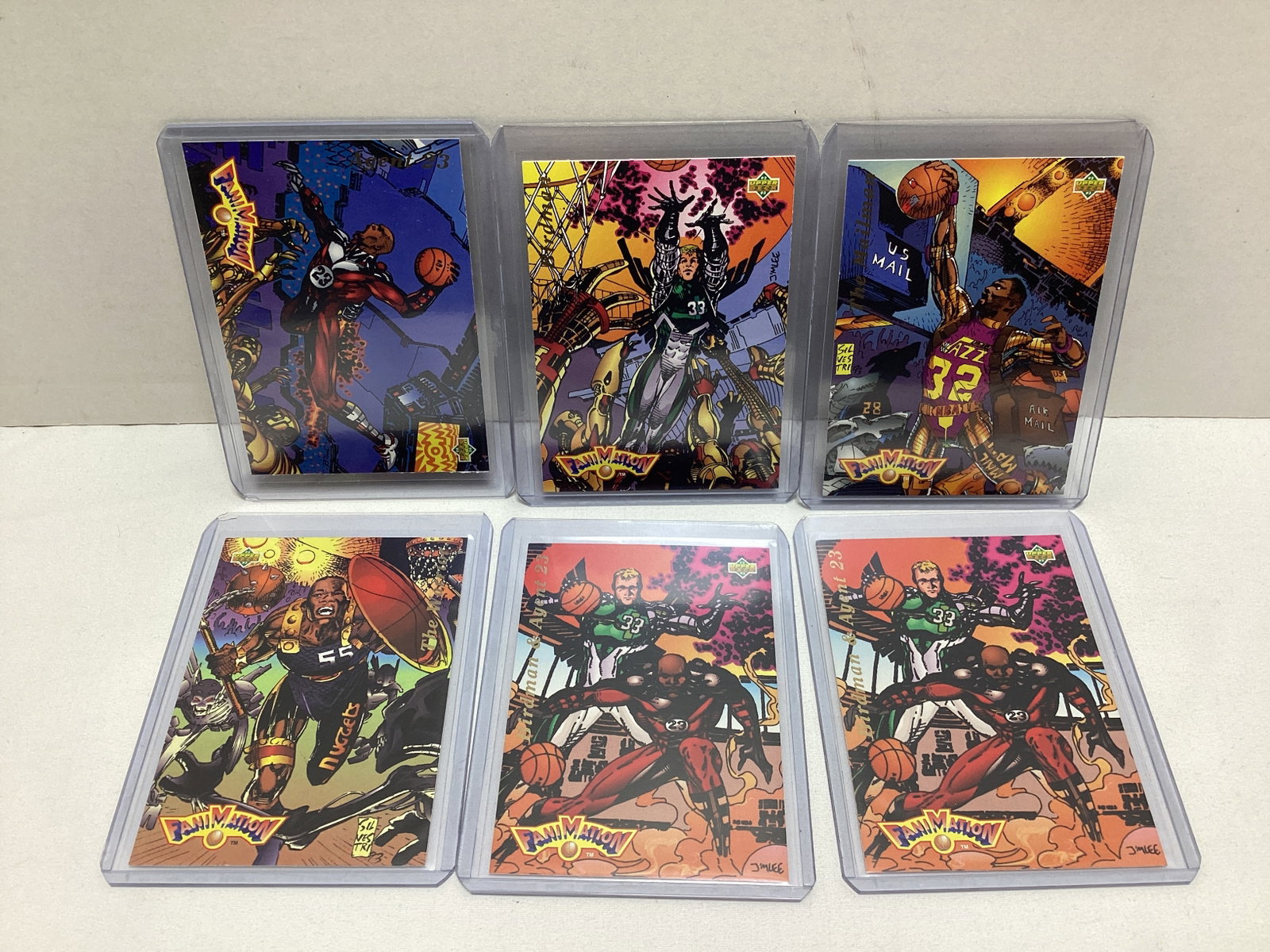 Six Upper Deck Fanimation Jim Lee Basketball Trading Cards: .