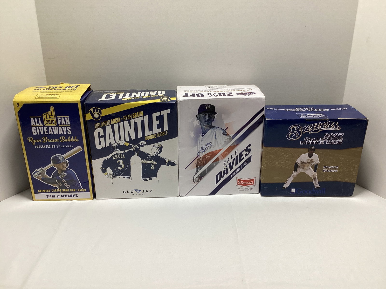 Four Milwaukee Brewers Baseball Bobbleheads: .