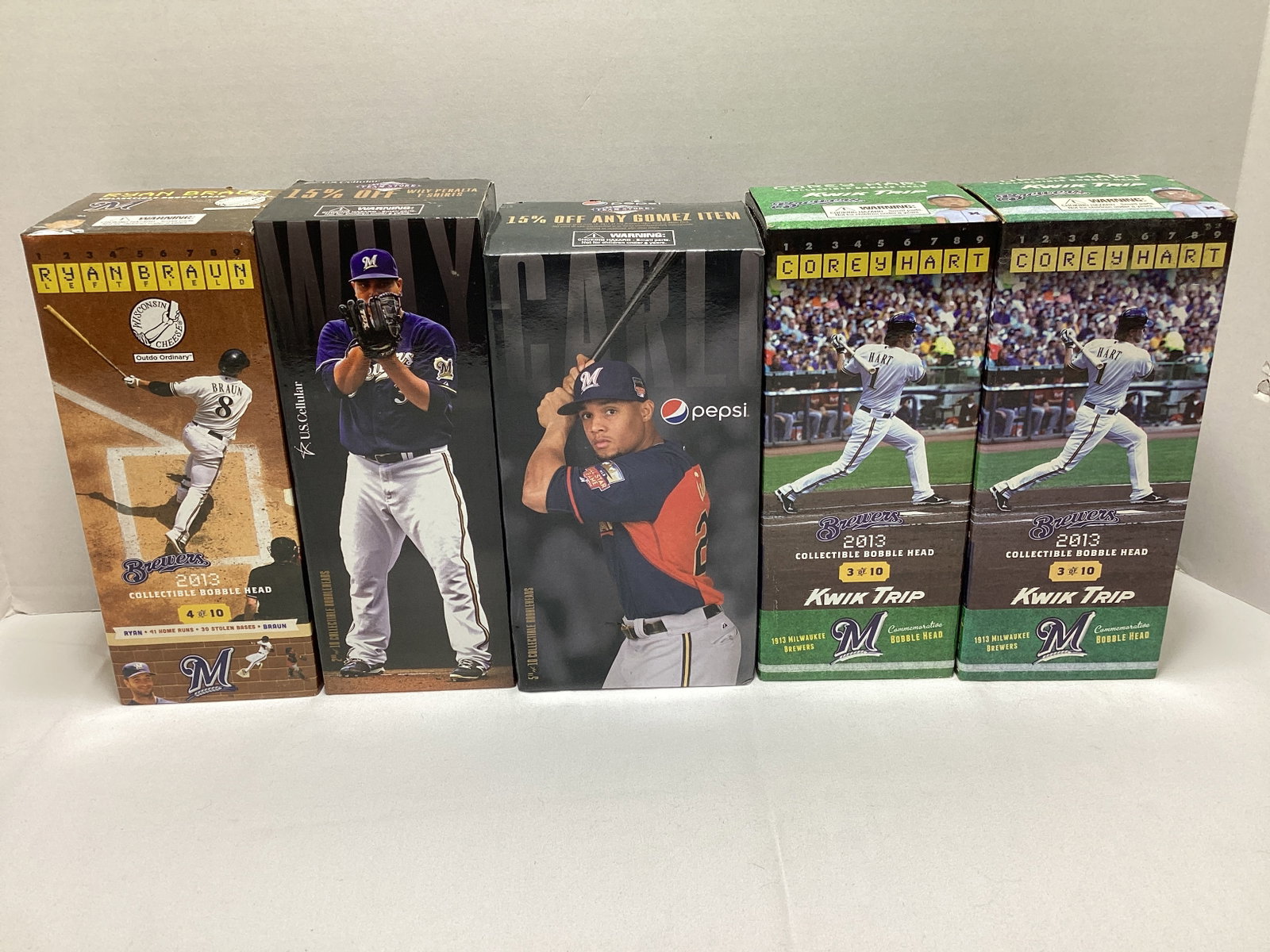 Five Milwaukee Brewers Baseball Bobbleheads: .